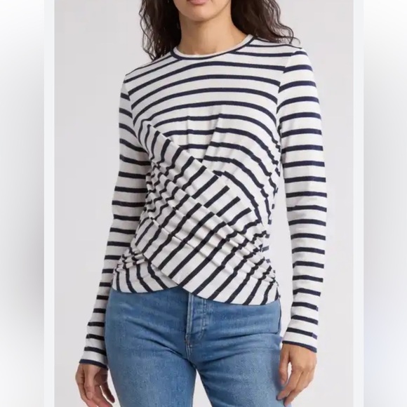 Joe’s Women’s Navy Striped Long Sleeve Wrap Front Top Size X-Small - Picture 1 of 11